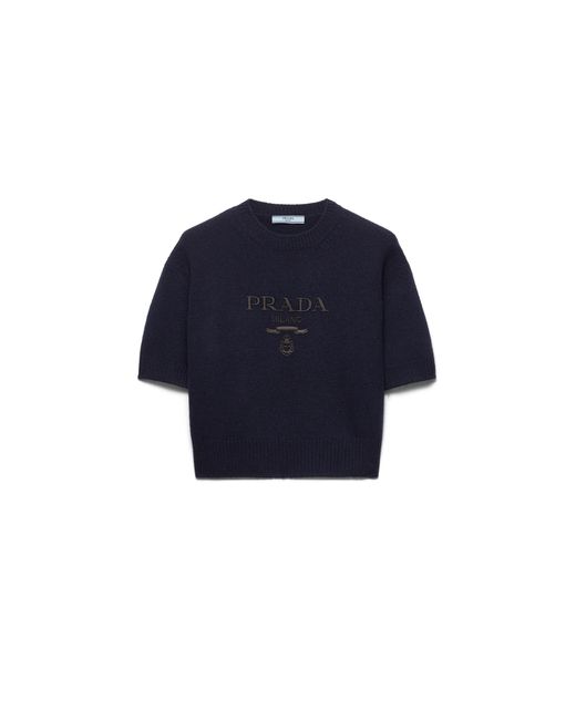 Prada Blue Wool And Cashmere Crew-Neck Sweater