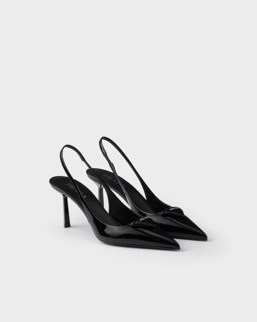 Prada Black Slingback-Pumps Aus Lackleder