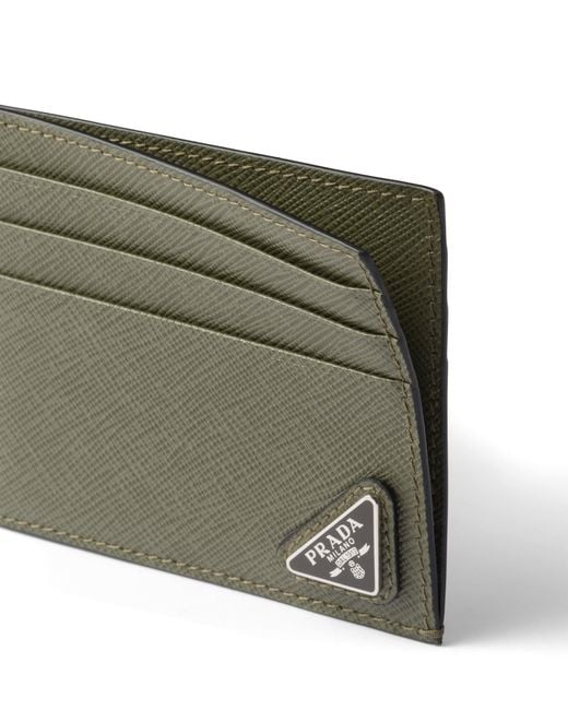 Prada Green Saffiano Leather Credit Card Holder for men