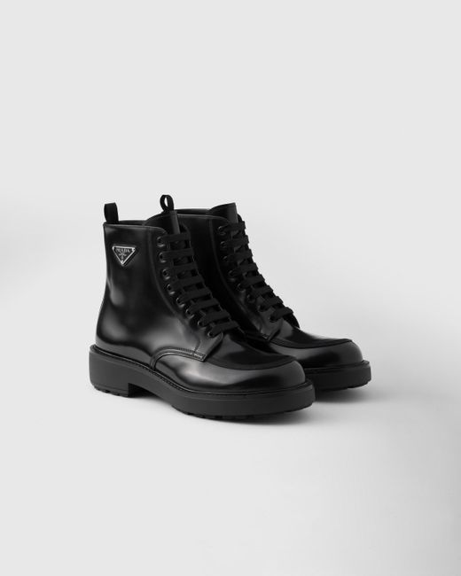 Prada Black Brushed Leather Boots for men