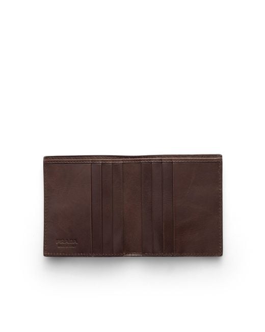 Prada Brown Leather Wallet, Sienna for men