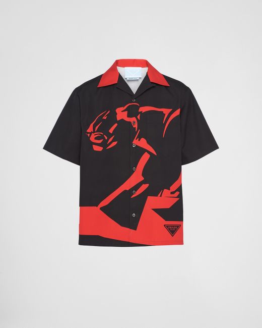 Prada Red Timecapsule Printed Poplin Shirt for men