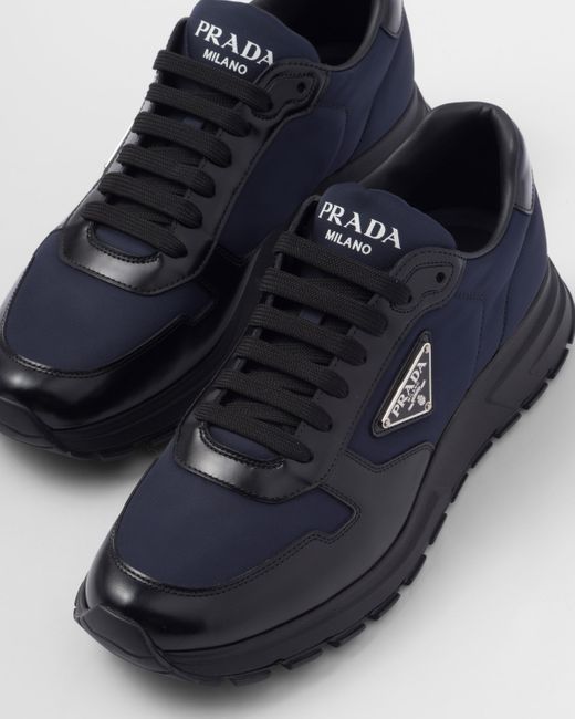 Prada Black Re-nylon And Brushed Leather Sneakers for men