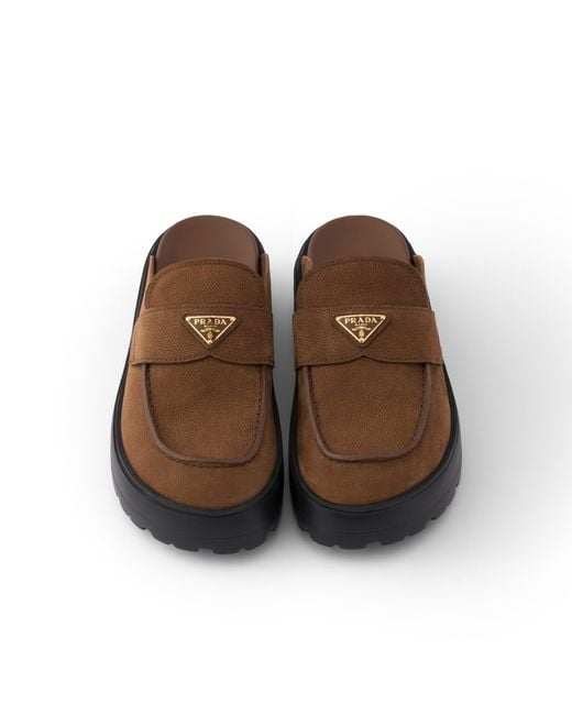 Prada Brown Nubuck Flatform Mules