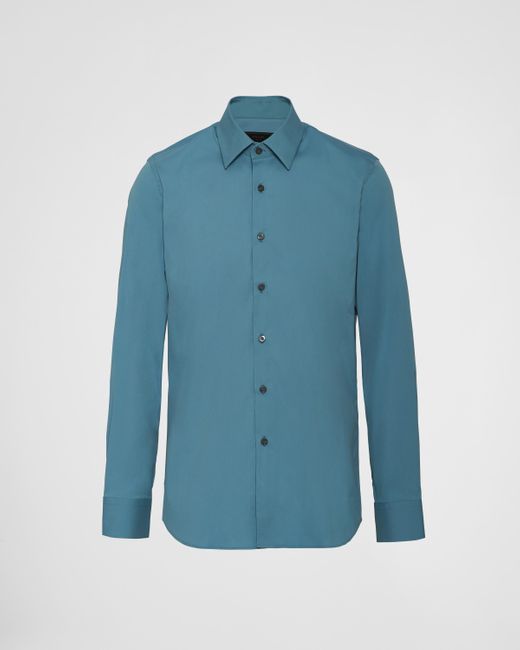 Prada Blue Stretch Cotton Shirt for men