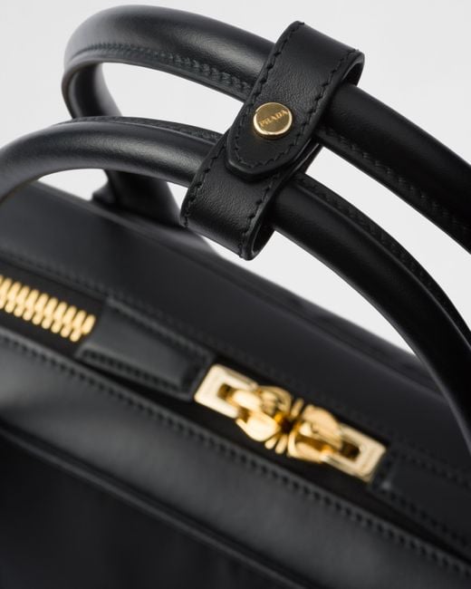 Prada Black Large Re-Nylon And Leather Top-Handle Bag