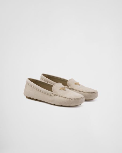 Prada White Suede Driving Loafers