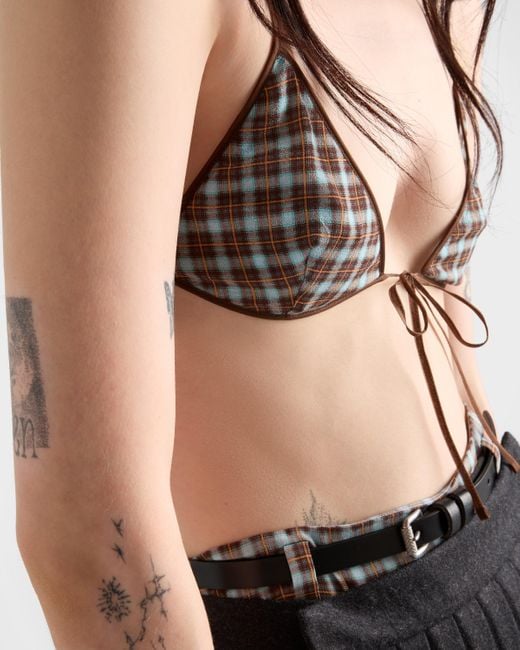 Prada Multicolor Checked Georgette Bra