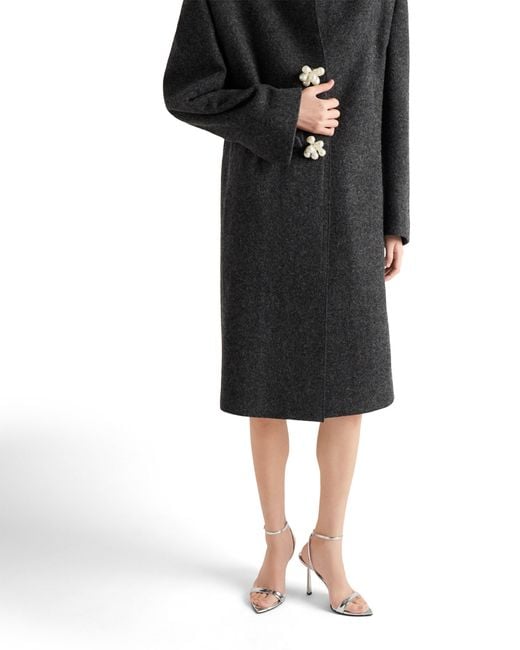 Prada Black Shetland Wool Coat With Jewel Buttons