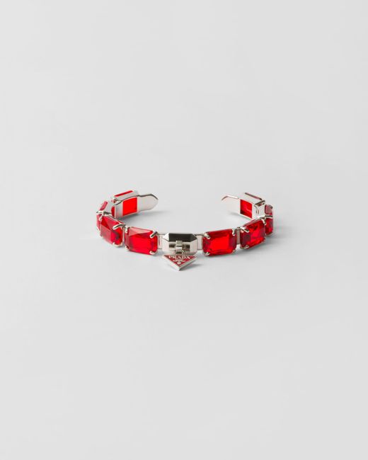 Prada Red Metal Bracelet With Crystals
