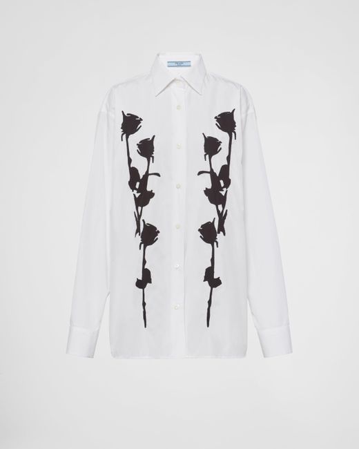 Prada White Embroidered Poplin Shirt