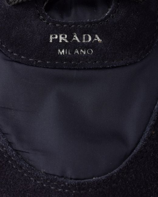 Prada Blue Re-Nylon And Suede Collapse Sneakers