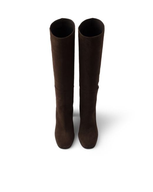 Prada Black Heeled Suede Boots