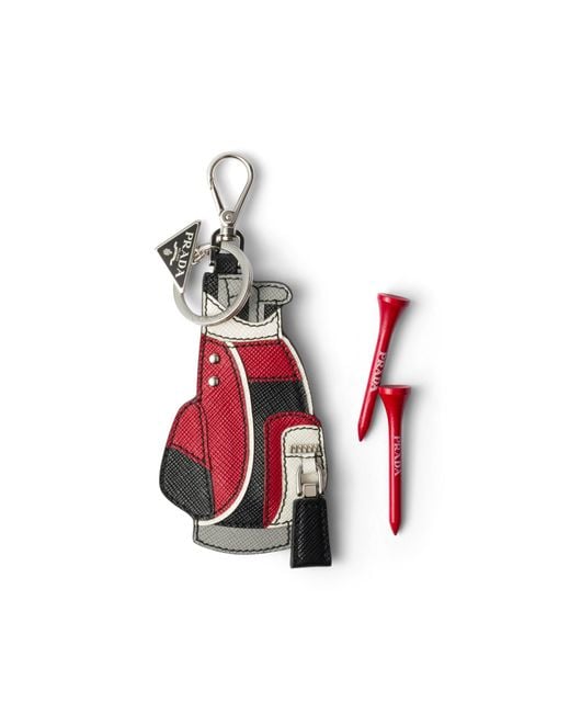 Prada White Saffiano Leather Golf Tee Bag Charm