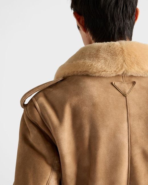 Prada Natural Suede And Shearling Bomber Jacket for men