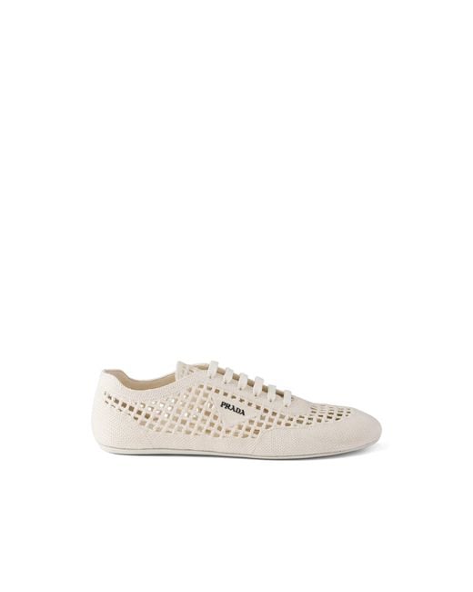 Prada White Collapse Crochet Laced Sneakers