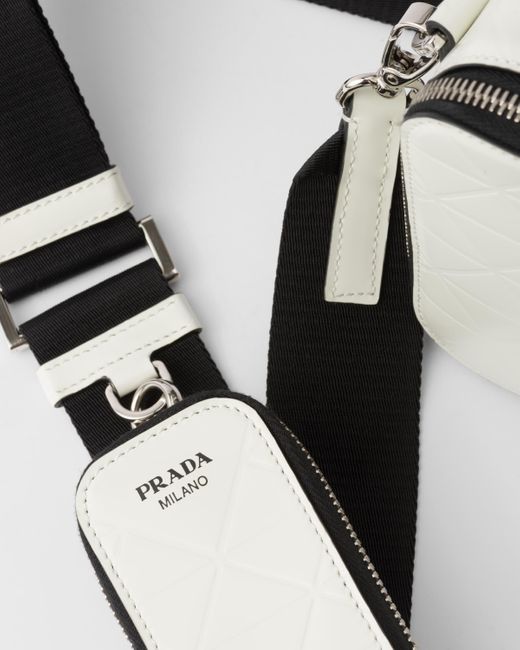 Prada White Brique Brushed Leather Bag With Triangle Motif for men