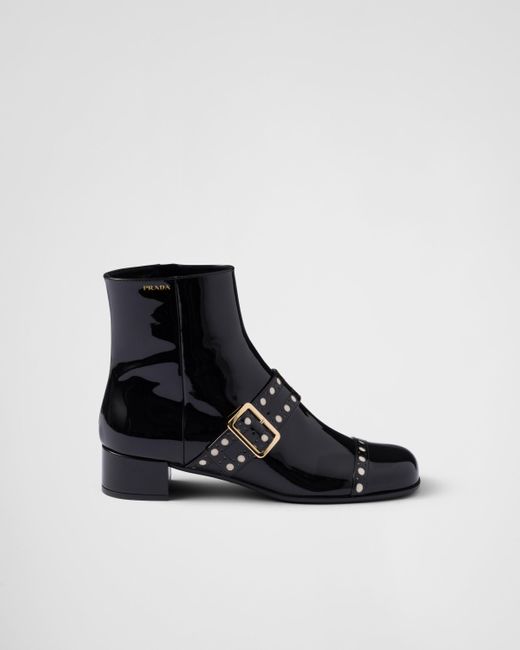 Prada Black Patent Leather Ankle Boots