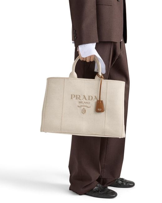 Prada Natural Jardinière Extra-Large Linen Blend Tote Bag for men