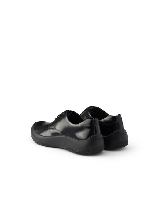 Prada Black Brushed Leather Laced Shoes for men