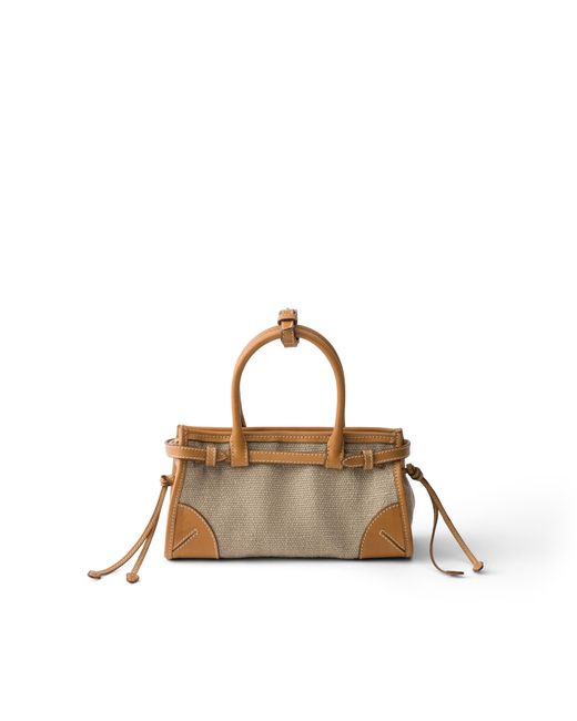 Prada Multicolor Bonnie Small Linen And Leather Handbag