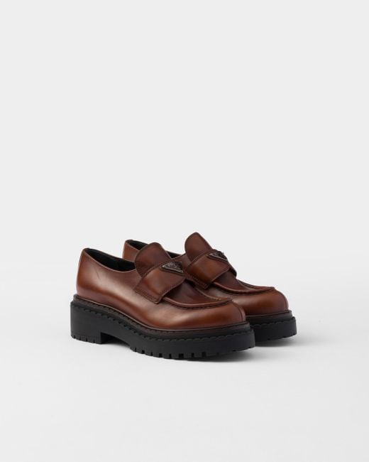 【関税&送料込】Prada Brown Leather Equal Loafers Prada Equal Brushed Leather Loafers | Saks Fifth Avenue