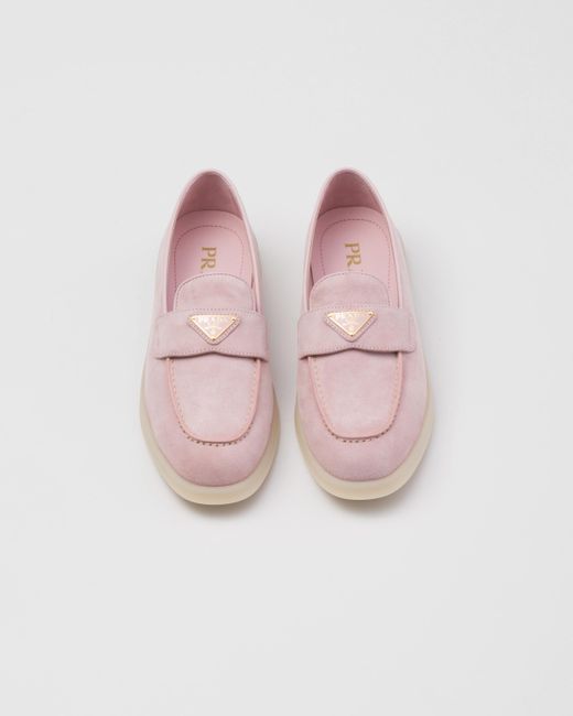 Prada Pink Suede Leather Loafers