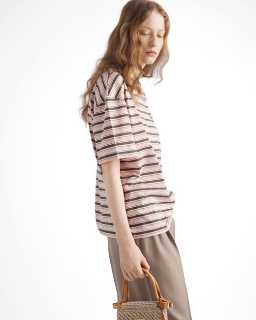 Prada White Striped Lisle Cotton T-Shirt