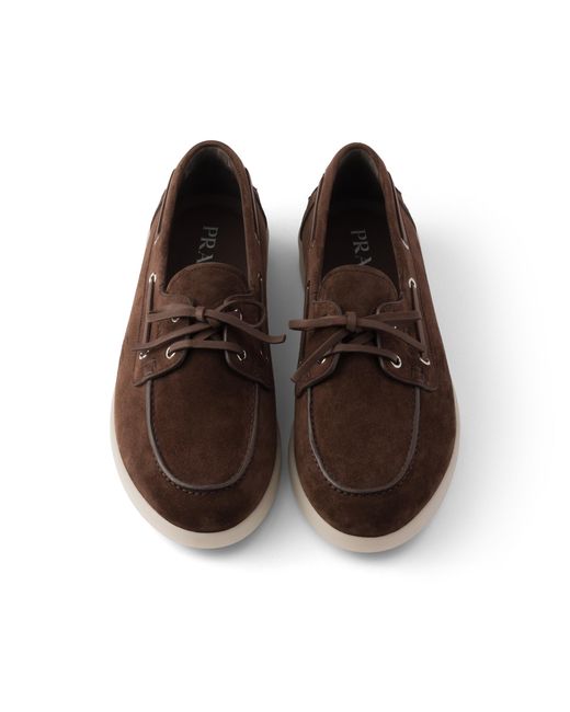 Prada Brown Suede Boat Shoes With Laces Size 6 for men