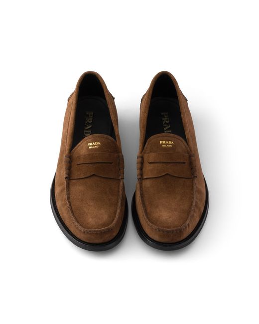 Prada Brown Vintage-Effect Suede Loafers, Size 6 for men