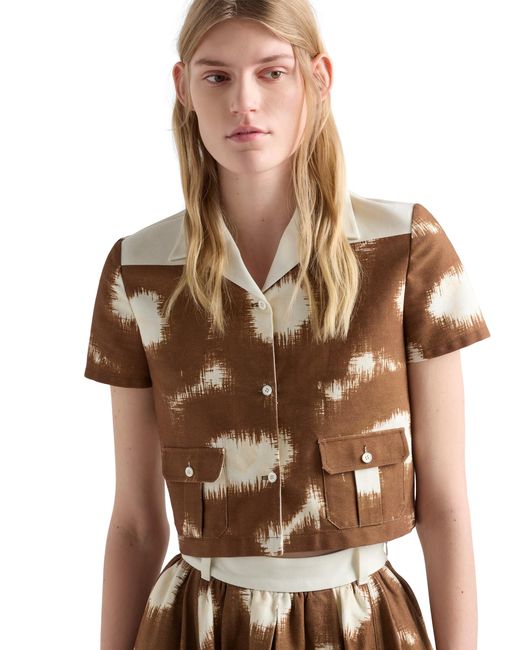 Prada Brown Printed Canvas Shirt, Tobacco