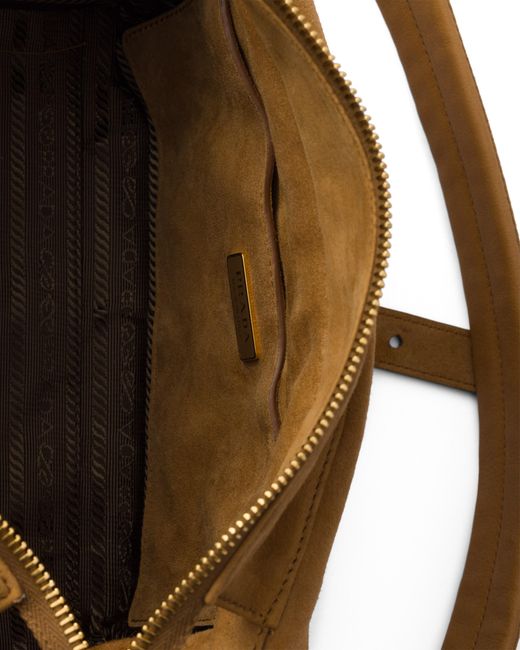 Prada Brown Explore Medium Suede Shoulder Bag With Flap
