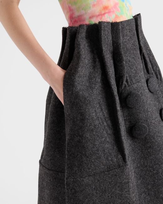 Prada Black Shetland Wool Midi Skirt