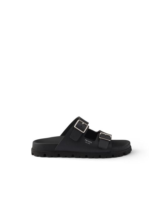 Prada Black Rubber Slides, Size 35