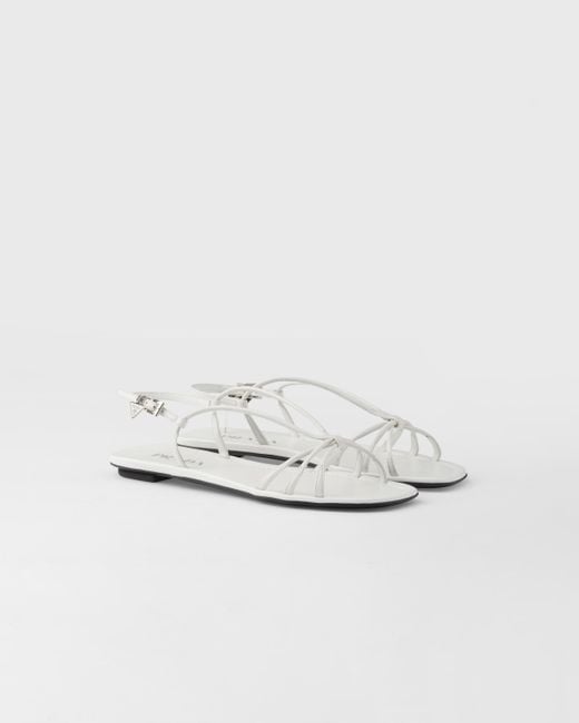 Prada White Flat Leather Sandals