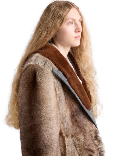 Prada Brown Shearling And Cloth Coat