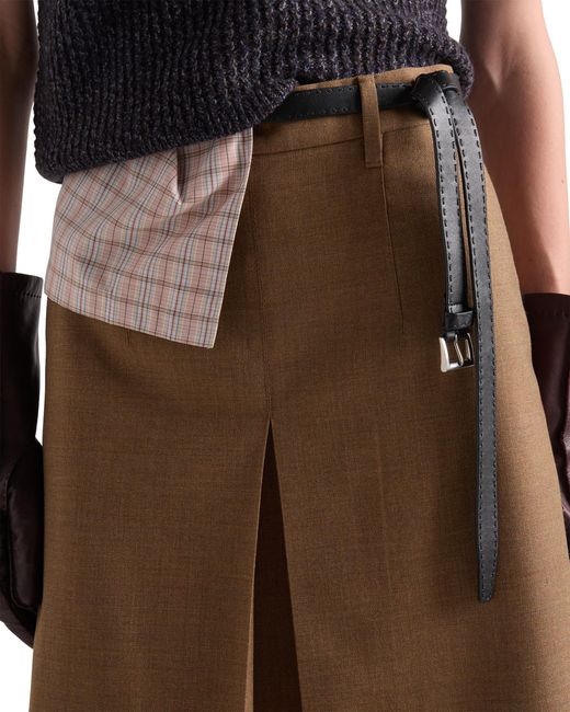 Prada Natural Wool Midi-Skirt, Tobacco
