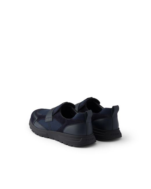 Prada Blue Prax Mesh Fabric And Leather Loafers, Size 5 for men