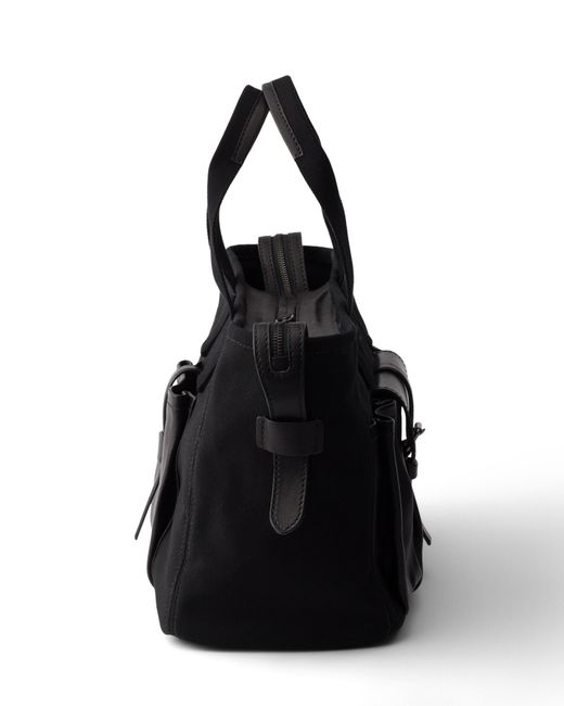 Prada Black Route Large Canvas And Leather Tote Bag