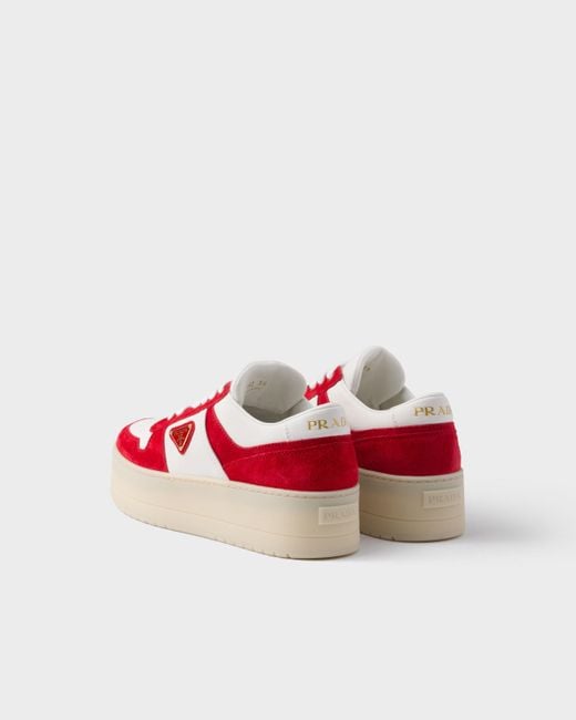 Prada Red Downtown Bold Nappa Leather And Suede Sneakers