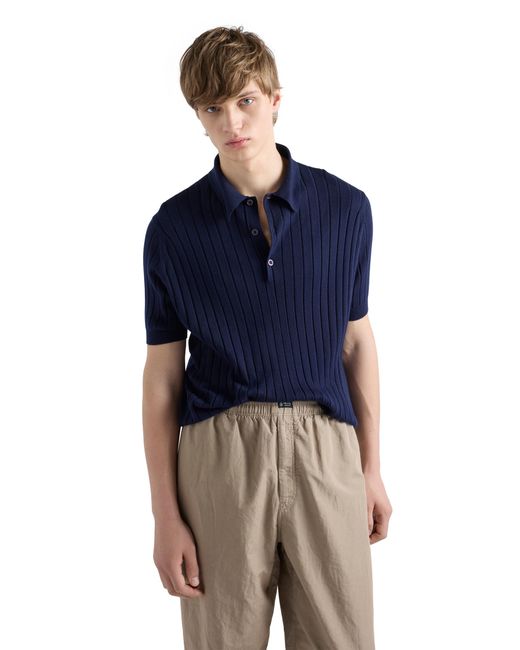 Prada Blue Cashmere And Silk Polo Shirt for men
