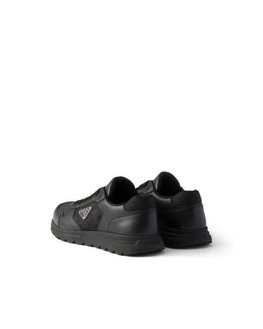Prada Black Prax 2.0 Re-Nylon And Leather Sneakers, Size 5 for men