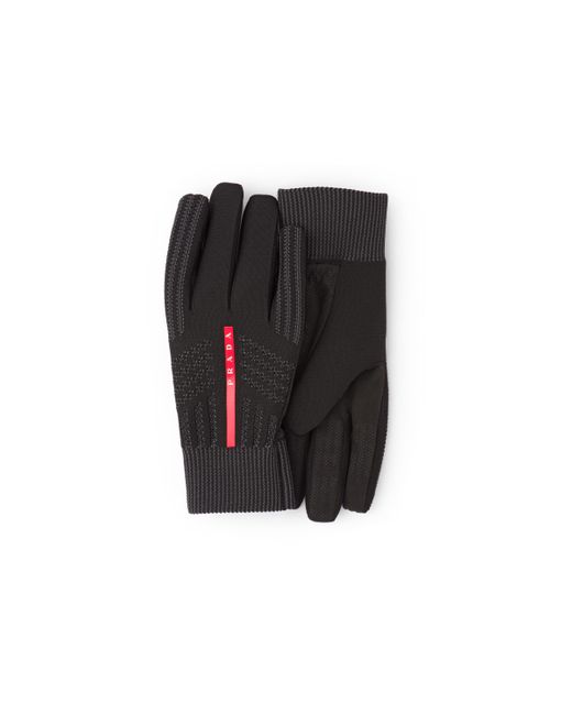 Prada Black Windproof Knit Gloves for men