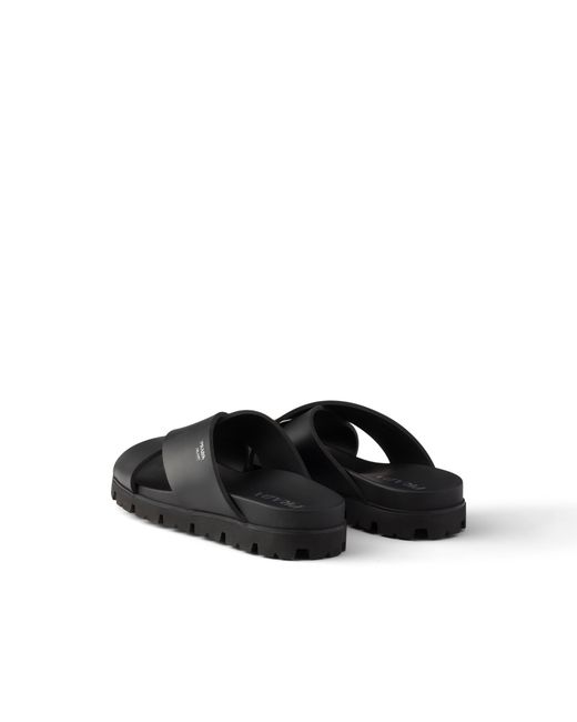 Prada Black Crisscross Rubber Slides for men