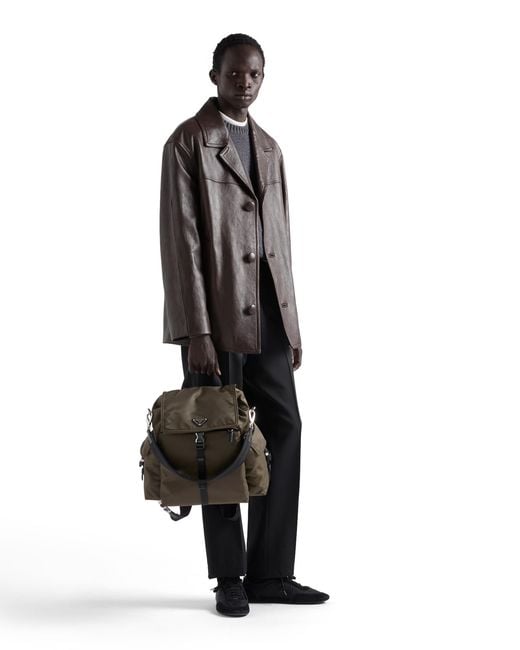 Prada Black Explore Re-Nylon And Leather Backpack for men