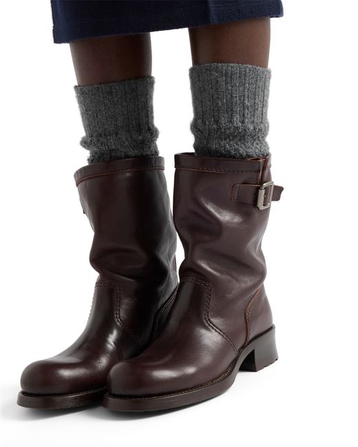 Prada White Leather Mid-Calf Boots