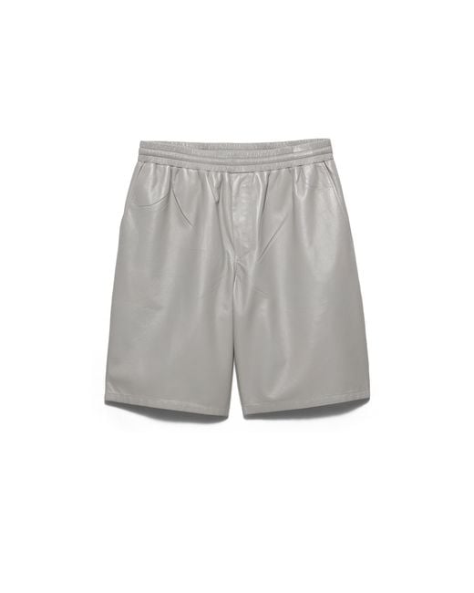 Prada Gray Leather Bermudas, Granite for men