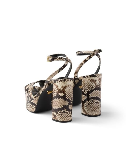 Prada White Python-Print Ayers Leather Platform Sandals, Rock