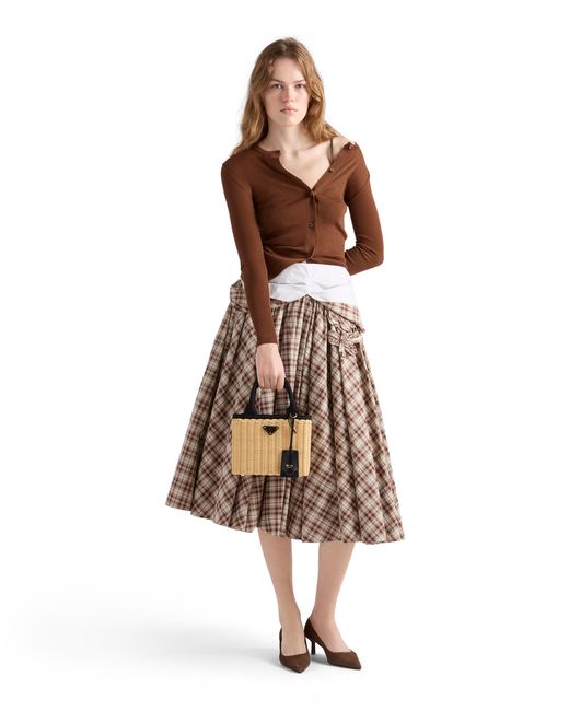 Prada Multicolor Small Wicker And Canvas Tote Bag