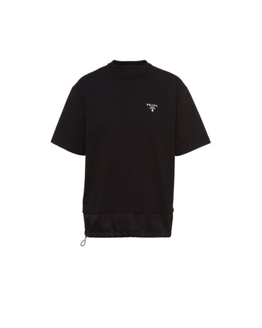 T-shirt En Coton Avec Détails En Nylon Prada pour homme en coloris Black